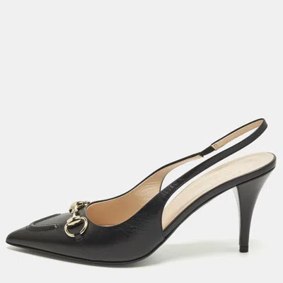 Pre-owned Gucci Werin Size 38 Black Leather Slingback Pumps