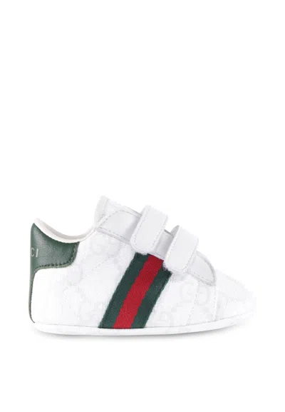 Gucci White Ace Sneakers For Babykids With Web Detail
