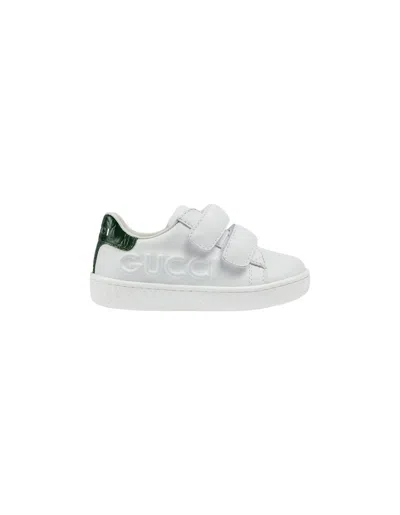 Gucci Kids' White And Green Ace Sneakers In Gr.whi/gr.whi/gre.ac