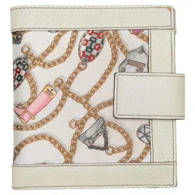 Pre-owned Gucci White & Multicolor  Silk & Leather Charmy Wallet