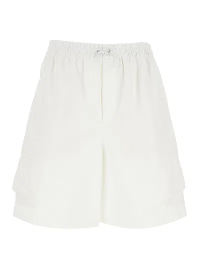 Gucci White Bermuda Pants With Elastic Drawstring Waist And Rear Web Print In Cotton Man In Multicolor