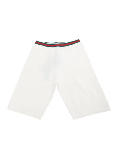 Gucci Kids' White Bermuda Pants With Web Detail And Embroidery In Cotton Boy
