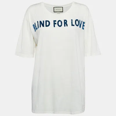 Pre-owned Gucci White Blind For Love Sequin Jersey Oversized T-shirt M