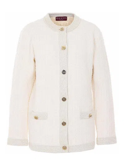 Gucci White Boucle Caridgan In Neutral