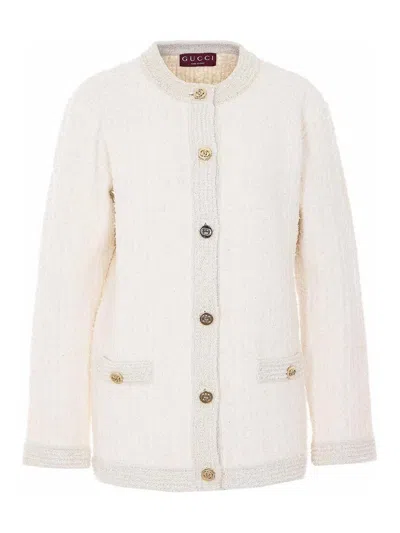 GUCCI GUCCI WHITE BOUCLE CARIDGAN