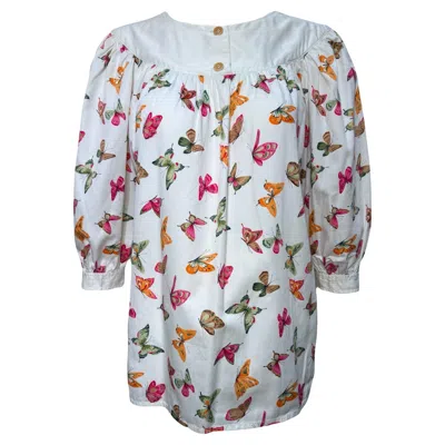 Pre-owned Gucci White Butterfly Print Cotton Blouse, 1970s