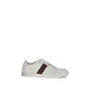 Gucci Leather Stretch Lace Up Sneakers Signature Stripe In White