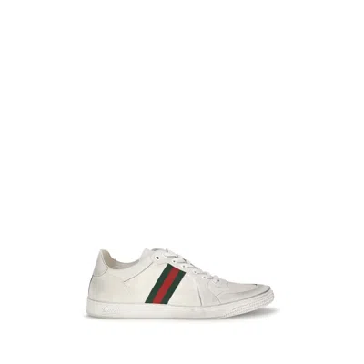 Gucci White Calf Leather Bos Taurus Low Top Sneakers In Animal Print