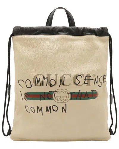Gucci White Calfskin Coco Capitan Drawstring Backpack (authentic Pre-loved) In Neutral