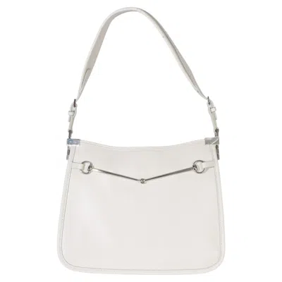 Pre-owned Gucci White Calfskin Horsebit Slim Shoulder Bag