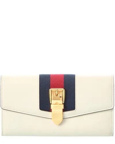Pre-owned Gucci White Calfskin Leather Sylvie Continental Wallet (authentic Pre-loved)