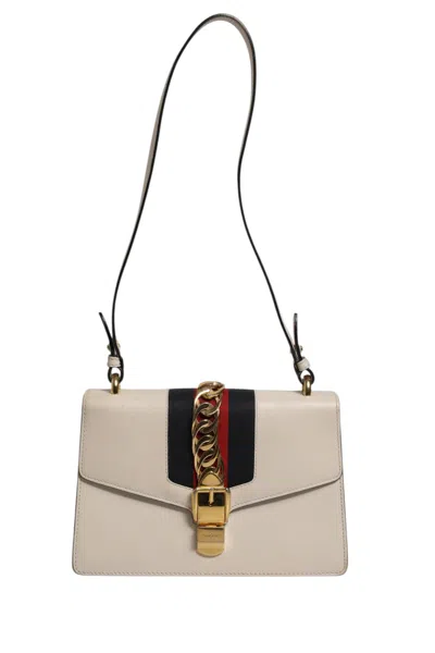 Pre-owned Gucci White Calfskin Leather Sylvie Crossbody Women's Bag ()