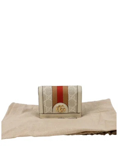 Gucci White Calfskin Ophidia Card Case Wallet (authentic Pre-loved) In Multi