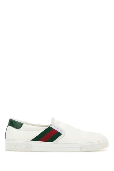 GUCCI GUCCI WHITE CANVAS ACE SLIP ONS