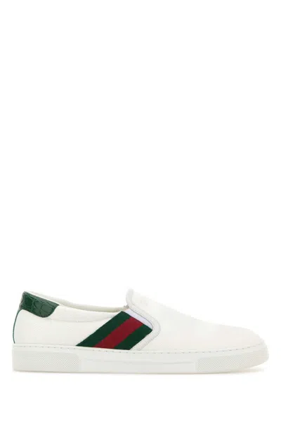 Gucci Ace Leather Sneakers With Lateral Web Band In White