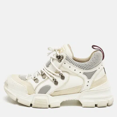 Pre-owned Gucci White Canvas And Leather Flashtrek Chunky Sneakers Size 38