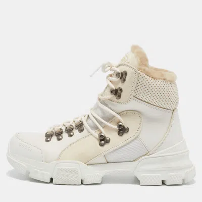 Pre-owned Gucci White Canvas And Leather Flashtrek High Top Sneakers Size 39