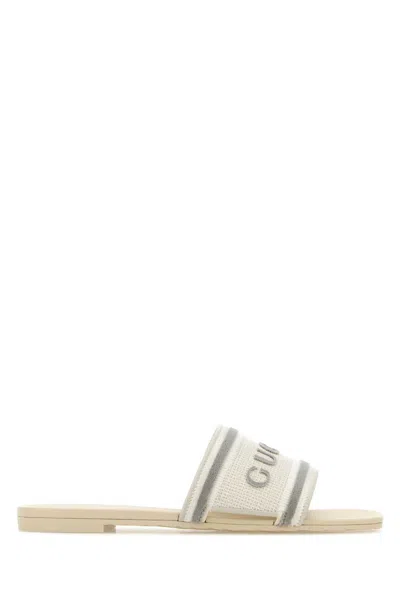 Gucci Elegant Cotton Sliders With Embroidered Logo In White