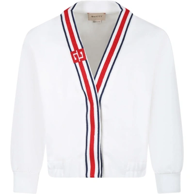 Gucci Kids' White Cardigan For Girl With Iconic Gg