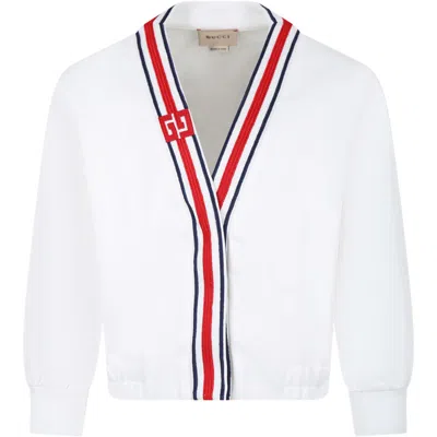 Gucci Kids' White Cardigan For Girl With Iconic Gg In Bianco