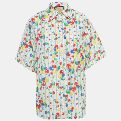 Pre-owned Gucci White Cherries Printed Cotton Oversized Shirt M