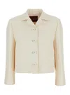 Gucci White Jacket With Notched Revers In Gg Canvas Woman