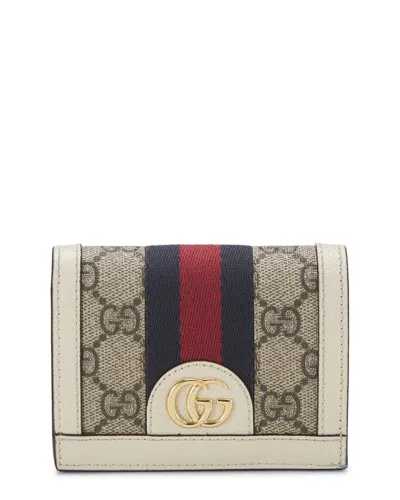 Pre-owned Gucci White Coated Canvas & Leather Ophidia French Wallet (authentic Pre-  Loved)
