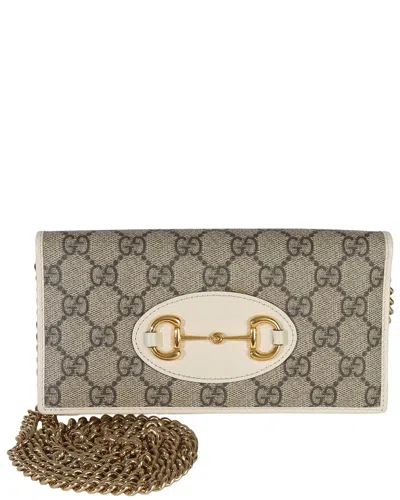 Gucci White Coated Canvas Gg Supreme Monogram Azalea Horsebit 1955 Wallet On  Chain (authentic Pre-l In Orange