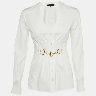 Pre-owned Gucci White Cotton Chain Detail V-neck Top S