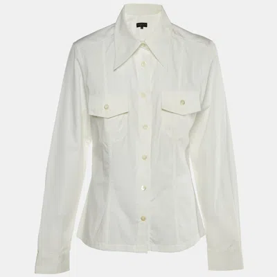 Pre-owned Gucci White Cotton Double Pocket Shirt L