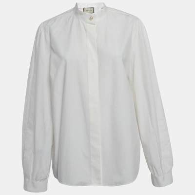 Pre-owned Gucci White Cotton Fly Front Long Sleeve Shirt L