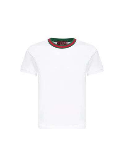 Gucci Women White Cotton Jersey Web Trim T-shirt