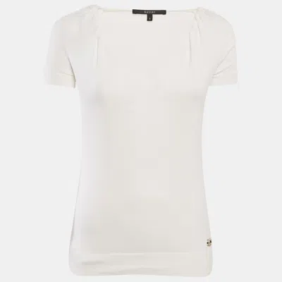 Pre-owned Gucci White Cotton Knit Gg Logo Detail V-neck T-shirt S