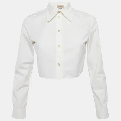 Pre-owned Gucci White Cotton Long Sleeve Crop Shirt S