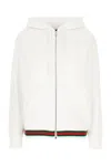 Gucci Oversize Hooded Knitwear Web Trim In Bianco