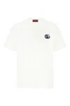Gucci White Crewneck T-shirt With Double G Logo Embroidery On The Front In Cotton Man