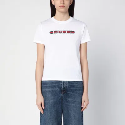 Gucci White Cotton T-shirt With Logo Print In White Mc