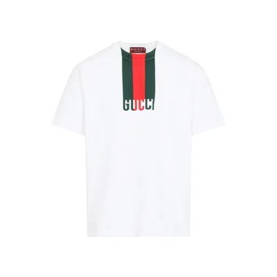 Gucci White Cotton T-shirt With Signature Stripe Details