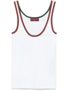 Gucci White Ribbed Top With Web Detail On The Edges In Cotton Woman In White