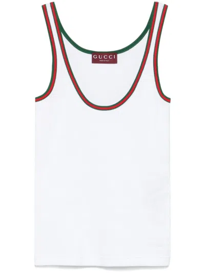 Gucci White Cotton Tank Top With Web