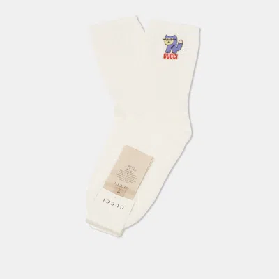 Pre-owned Gucci White Cotton Treccina Latte Socks M (24-26 Cm)
