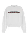 Gucci White Crewneck Sweatshirt With Logo Print And Web Detail In Cotton Woman In White