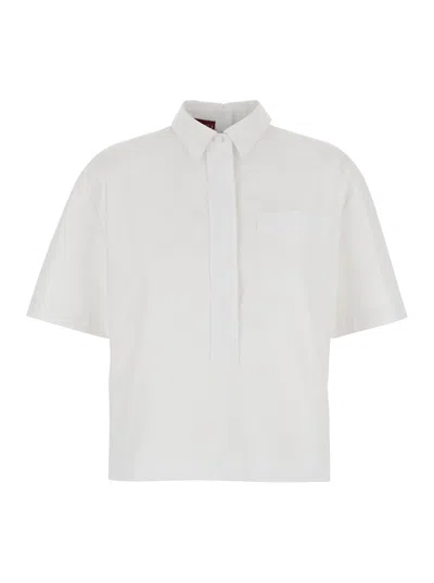 GUCCI GUCCI WOMEN WHITE CROP SHIRT WITH EMBOSSED LOGO COLLAR IN COTTON POPLIN WOMAN