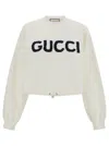 Gucci White Cropped Crewneck Sweatshirt With Logo Print In Cotton Woman In White