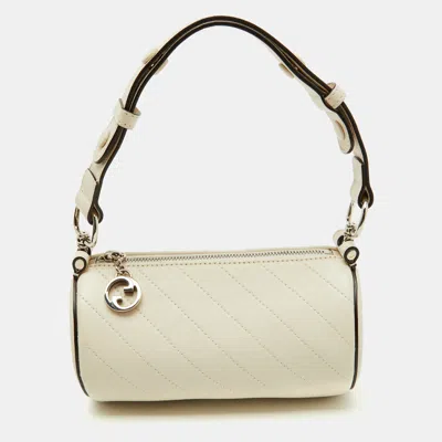 Pre-owned Gucci White Diagonal Quilted Leather Mini Blondie Bag