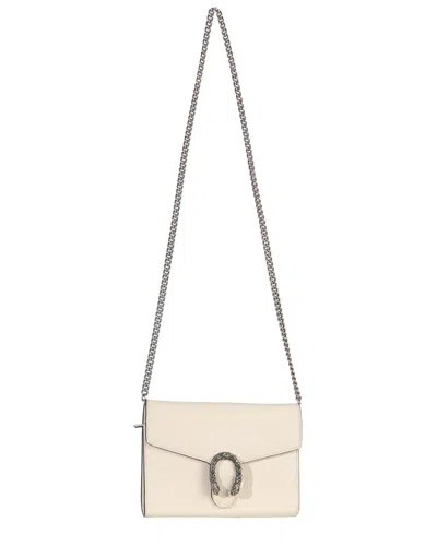 Gucci White Dollar Calfskin Mini Dionysus Chain Wallet (authentic Pre-loved) In Neutral