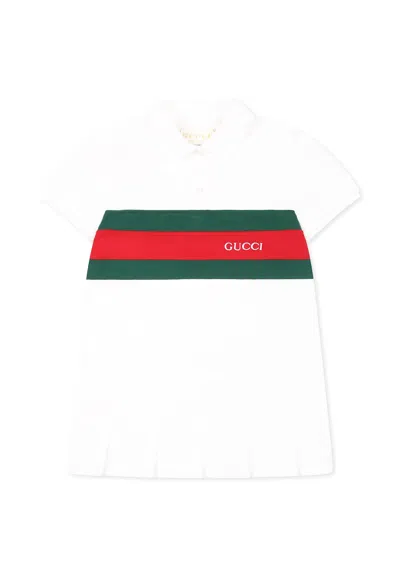 Gucci White Dress For Baby Girl With Web Detail