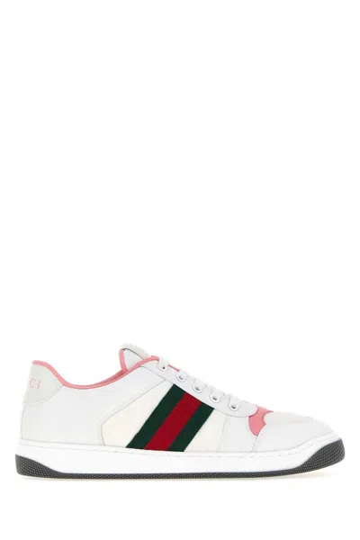 Gucci White Fabric Screener Sneakers