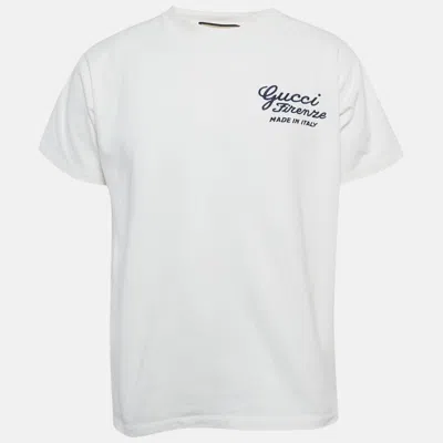 Pre-owned Gucci White Firenze Embroidered Cotton T-shirt Xs