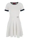 Gucci White Flared Dress With Logo Lettering Embroidery On The Front In Viscose Blend Woman In Animal Print